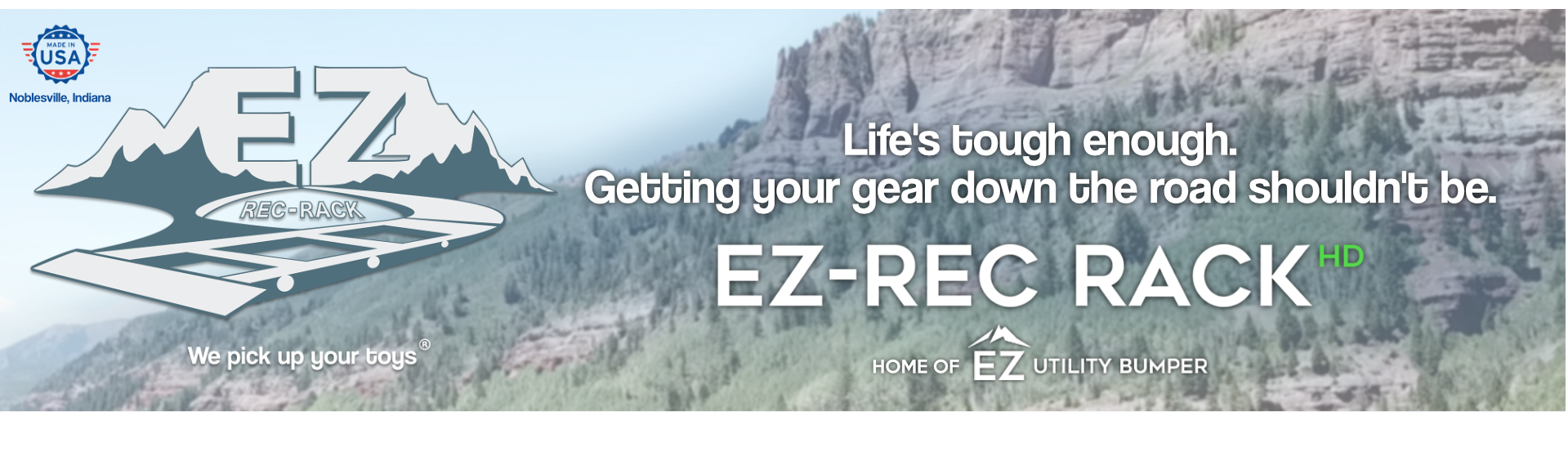 Top Banner of the EZ Rec Rack website. Home of the EZ Utility Bumper for Airstream Basecamp. 